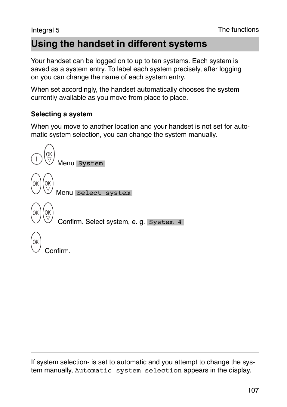 Using the handset in different systems | Avaya Integral 3 / 5 FC1 User Manual | Page 107 / 120