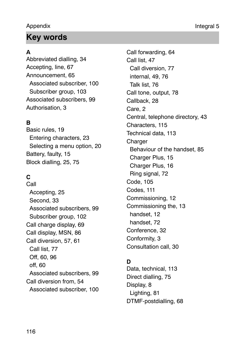 Key words | Avaya Integral 3 / 5 FC1 User Manual | Page 116 / 120