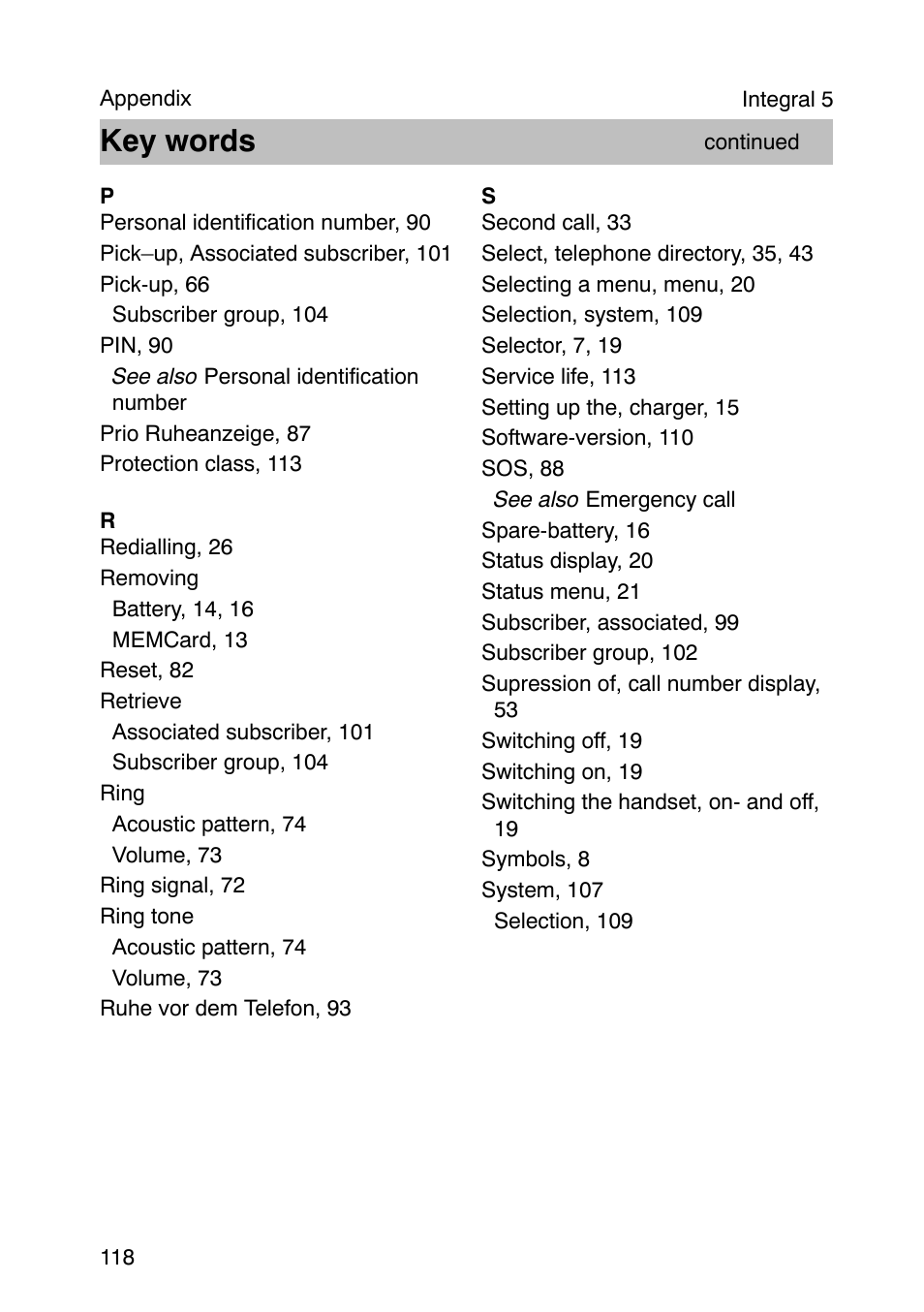 Key words | Avaya Integral 3 / 5 FC1 User Manual | Page 118 / 120