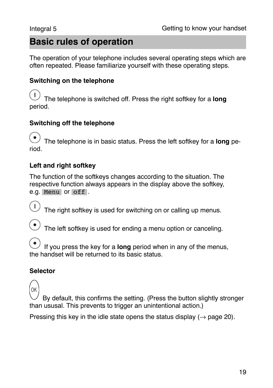 Basic rules of operation | Avaya Integral 3 / 5 FC1 User Manual | Page 19 / 120
