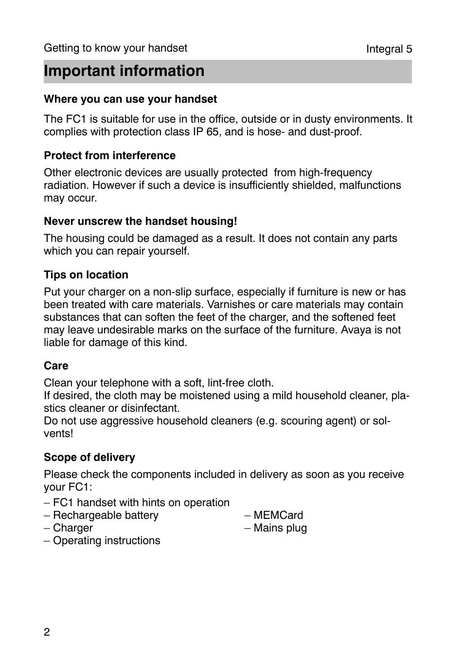 Important information | Avaya Integral 3 / 5 FC1 User Manual | Page 2 / 120