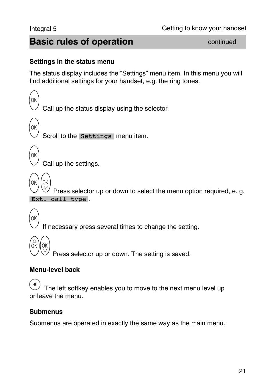 Basic rules of operation | Avaya Integral 3 / 5 FC1 User Manual | Page 21 / 120