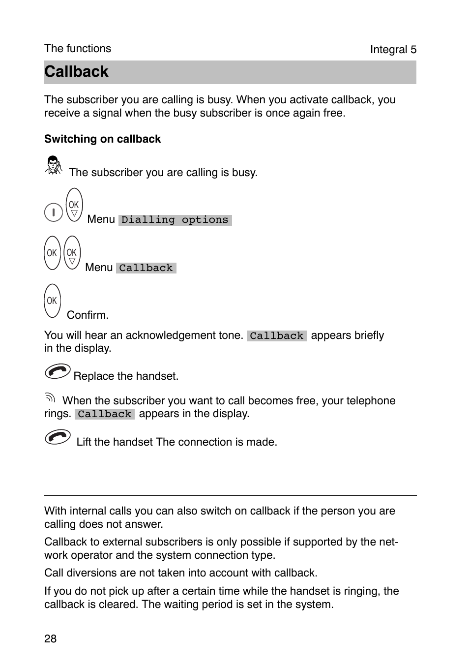 Callback | Avaya Integral 3 / 5 FC1 User Manual | Page 28 / 120