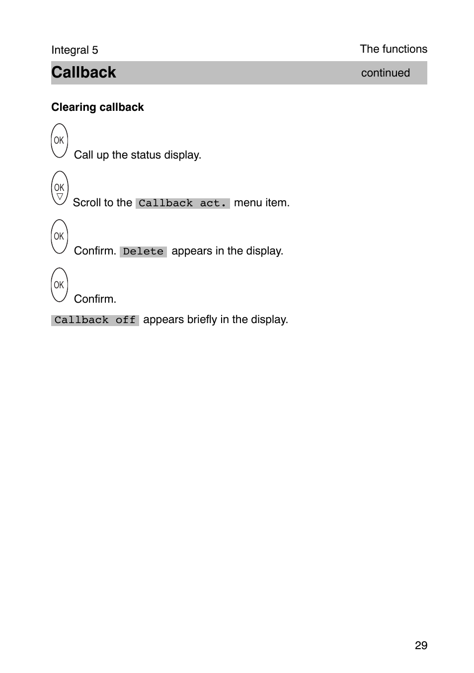 Callback | Avaya Integral 3 / 5 FC1 User Manual | Page 29 / 120