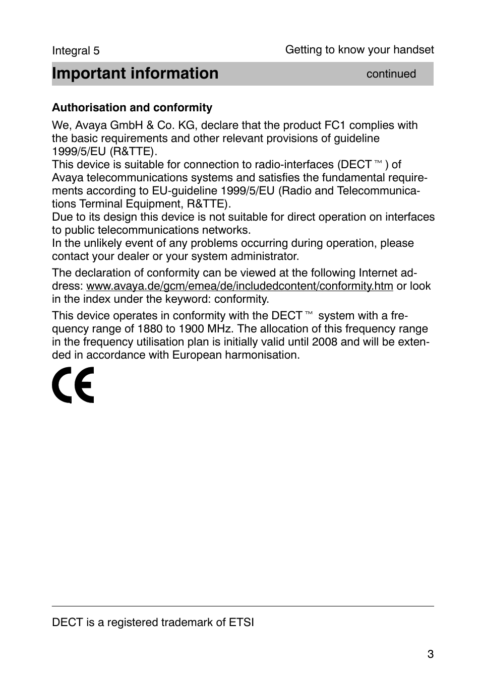 Important information | Avaya Integral 3 / 5 FC1 User Manual | Page 3 / 120