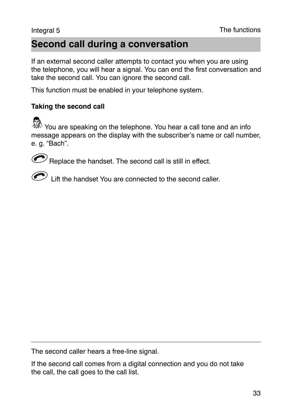 Second call during a conversation | Avaya Integral 3 / 5 FC1 User Manual | Page 33 / 120