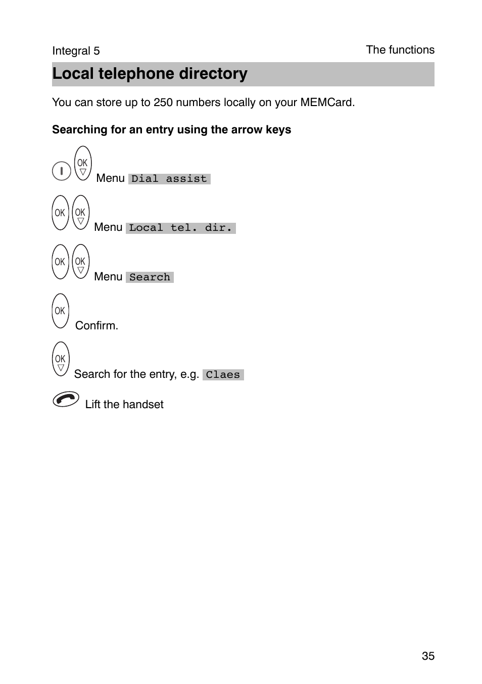 Local telephone directory | Avaya Integral 3 / 5 FC1 User Manual | Page 35 / 120