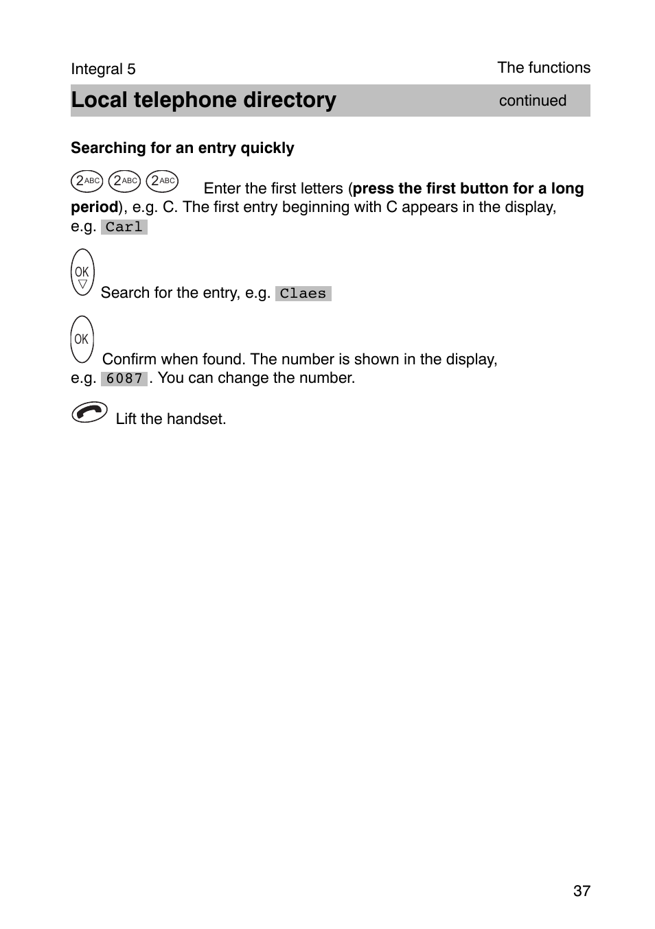 Local telephone directory | Avaya Integral 3 / 5 FC1 User Manual | Page 37 / 120