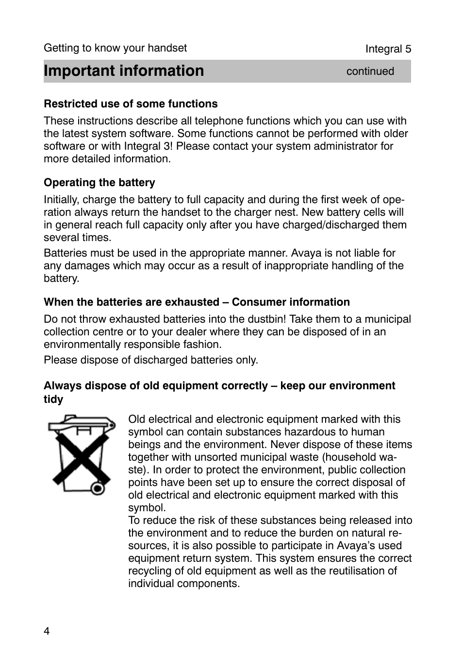 Important information | Avaya Integral 3 / 5 FC1 User Manual | Page 4 / 120