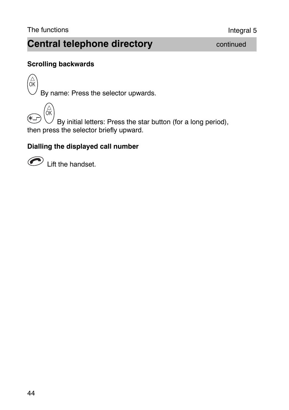 Central telephone directory | Avaya Integral 3 / 5 FC1 User Manual | Page 44 / 120