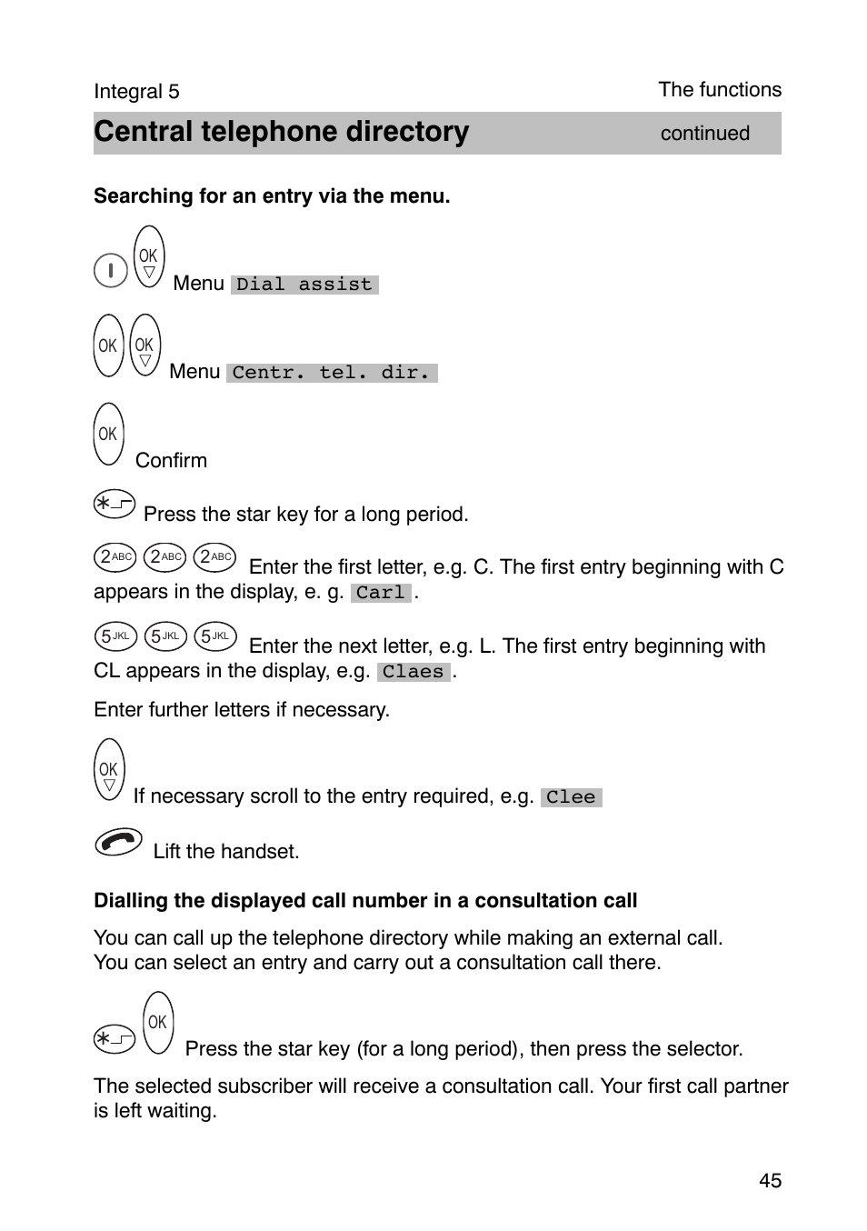 Central telephone directory | Avaya Integral 3 / 5 FC1 User Manual | Page 45 / 120