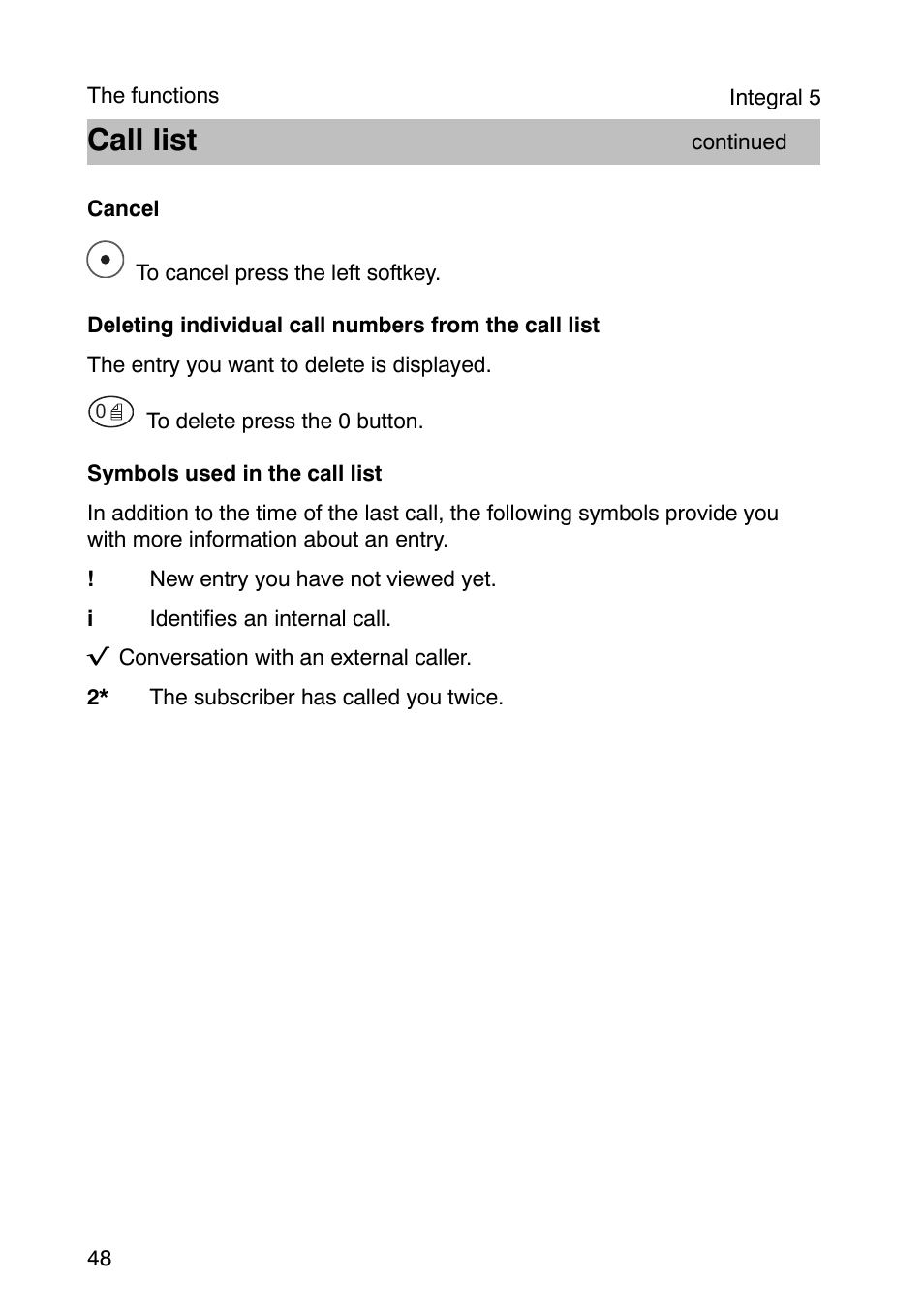 Call list | Avaya Integral 3 / 5 FC1 User Manual | Page 48 / 120