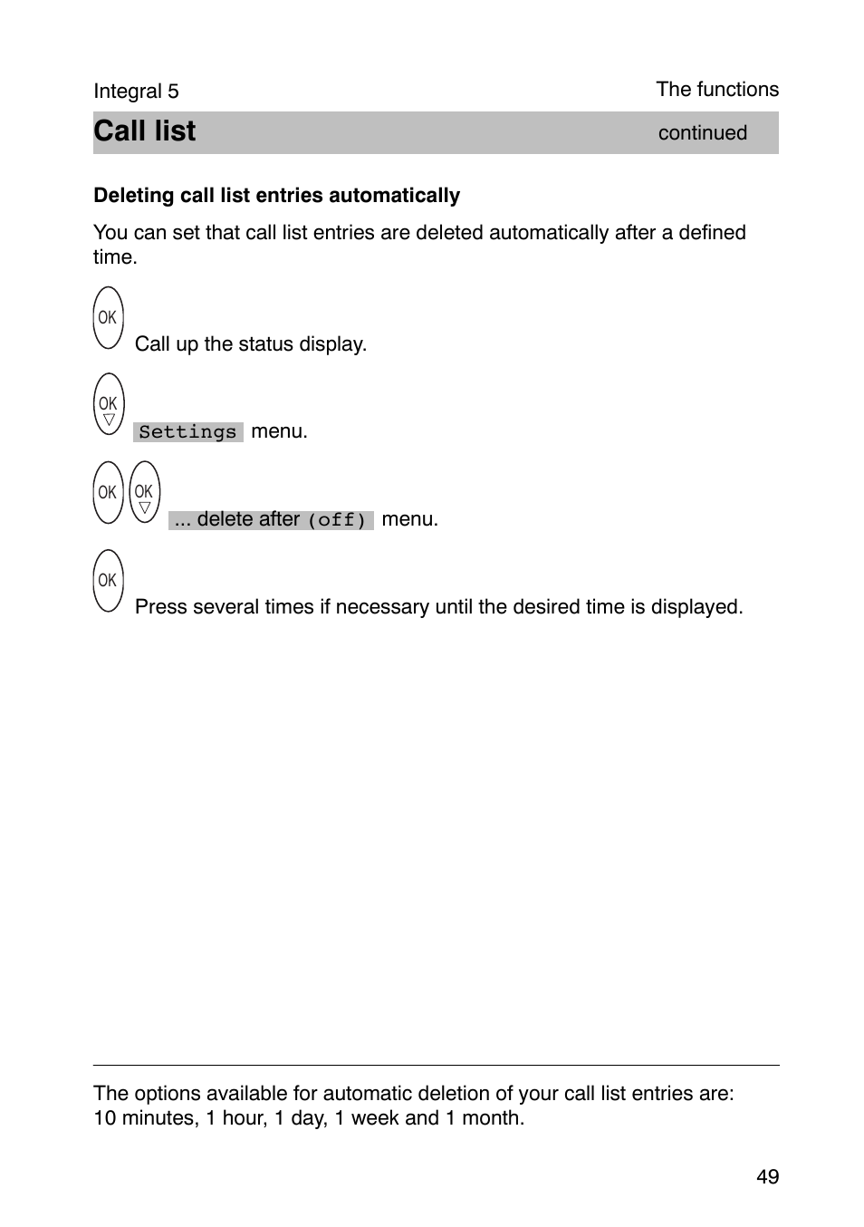 Call list | Avaya Integral 3 / 5 FC1 User Manual | Page 49 / 120