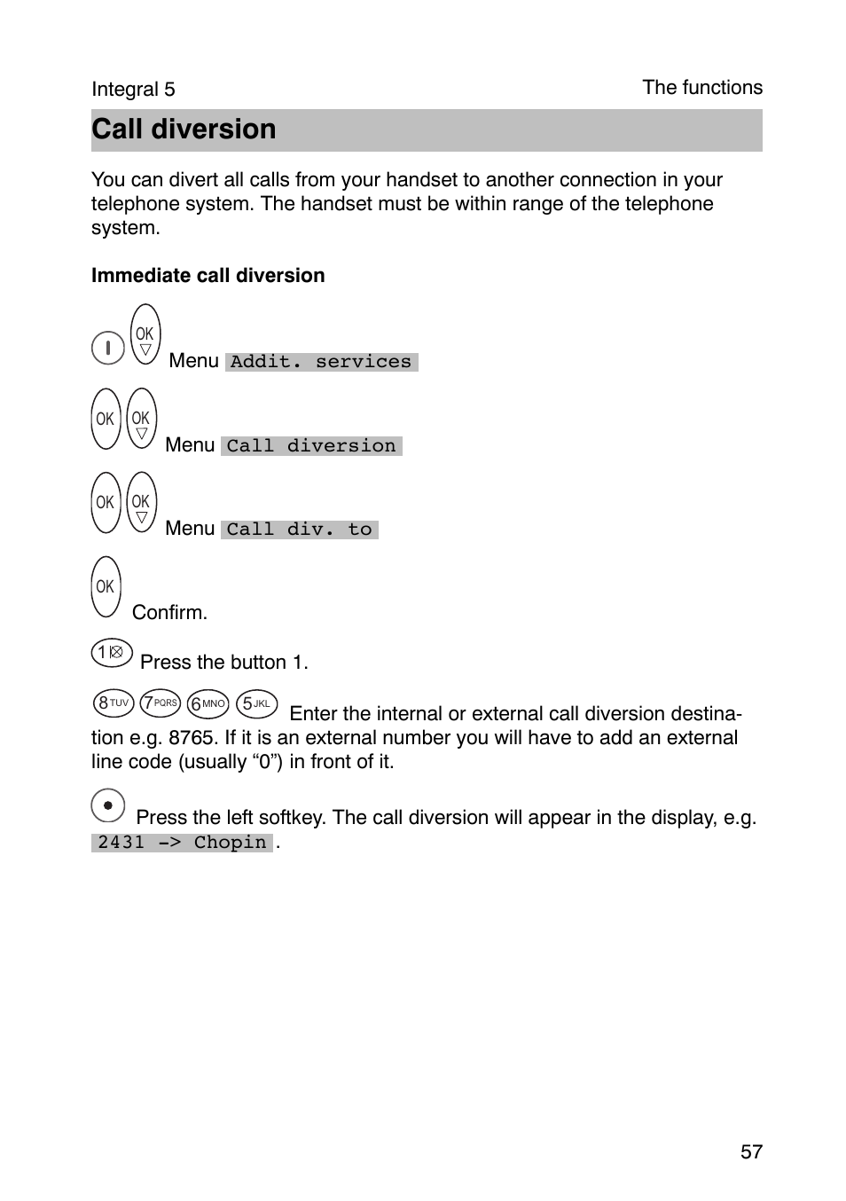 Call diversion | Avaya Integral 3 / 5 FC1 User Manual | Page 57 / 120