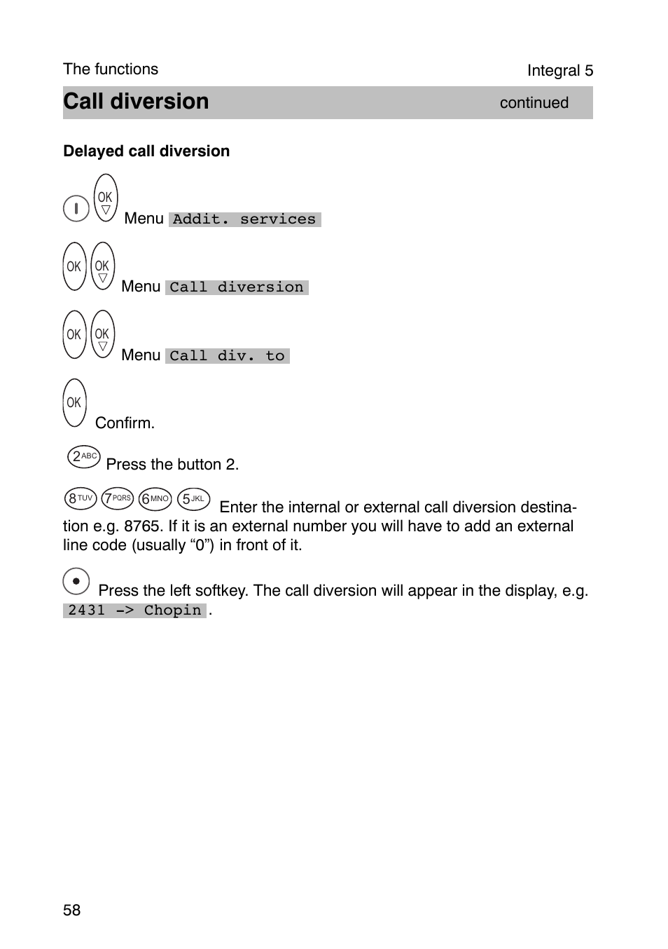 Call diversion | Avaya Integral 3 / 5 FC1 User Manual | Page 58 / 120