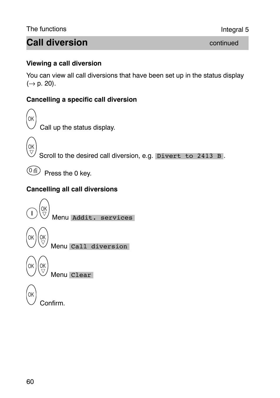 Call diversion | Avaya Integral 3 / 5 FC1 User Manual | Page 60 / 120