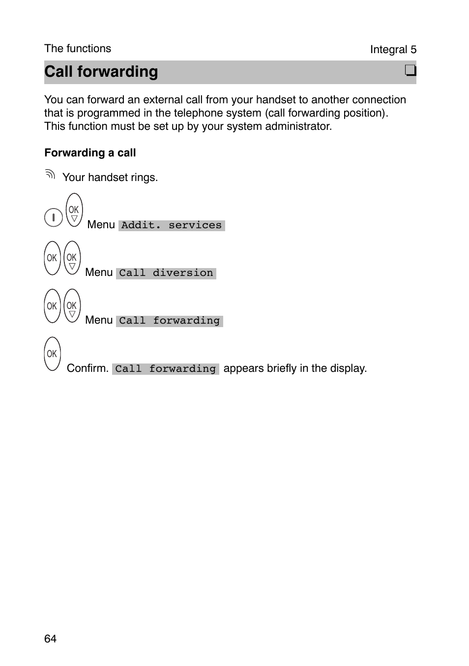 Call forwarding | Avaya Integral 3 / 5 FC1 User Manual | Page 64 / 120