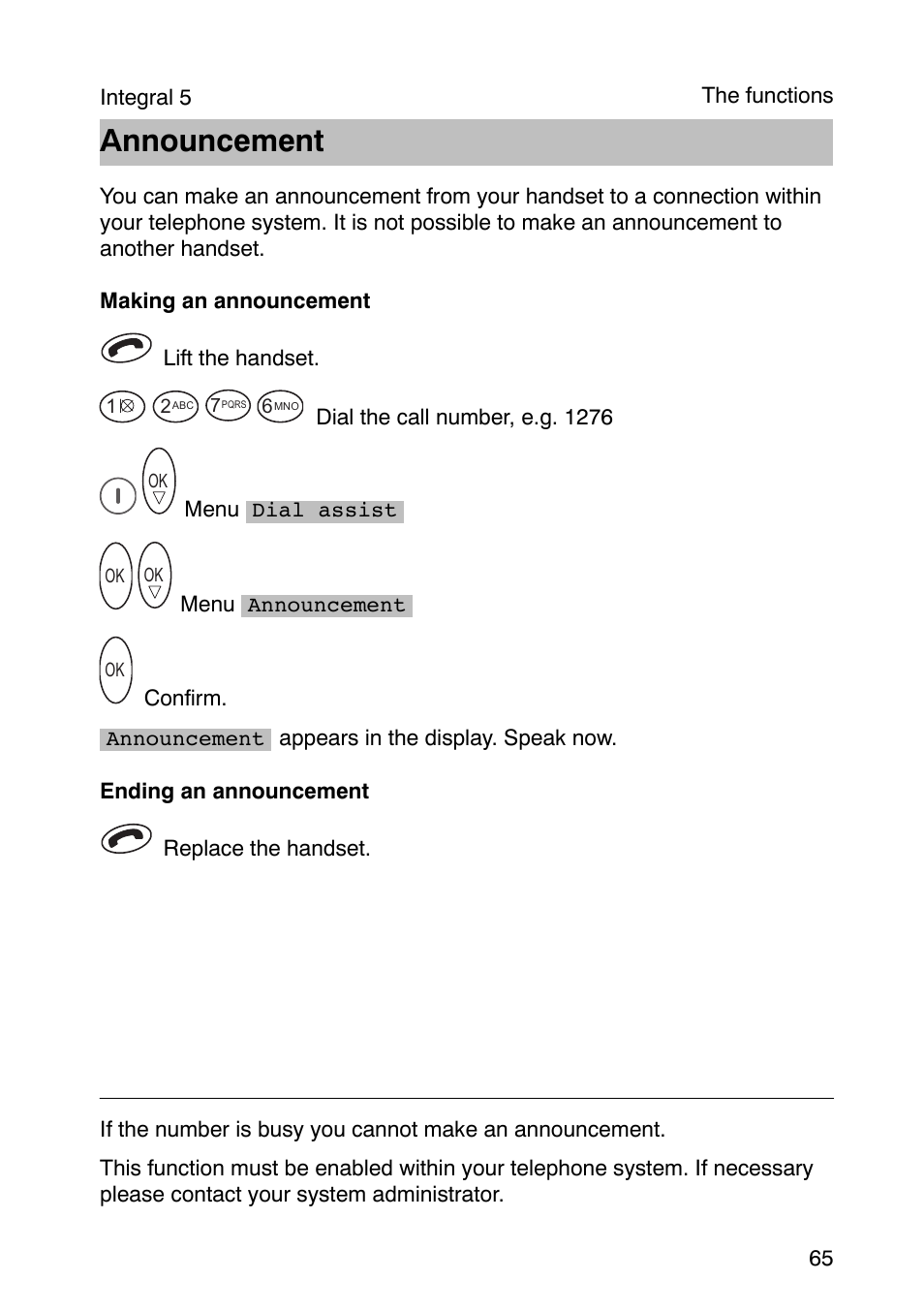 Announcement | Avaya Integral 3 / 5 FC1 User Manual | Page 65 / 120