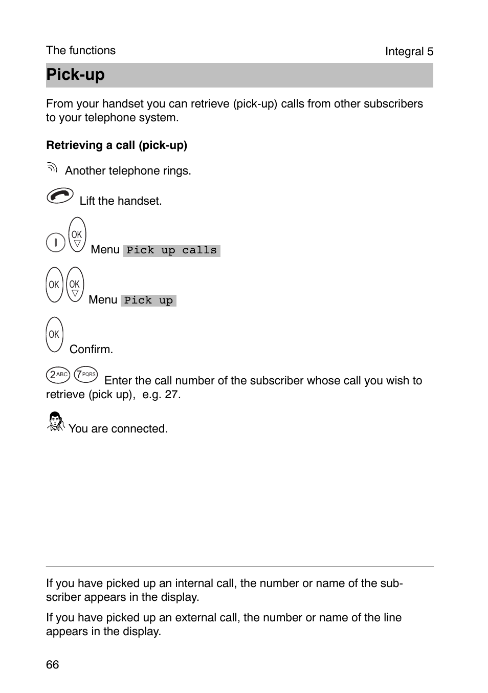 Pick-up | Avaya Integral 3 / 5 FC1 User Manual | Page 66 / 120