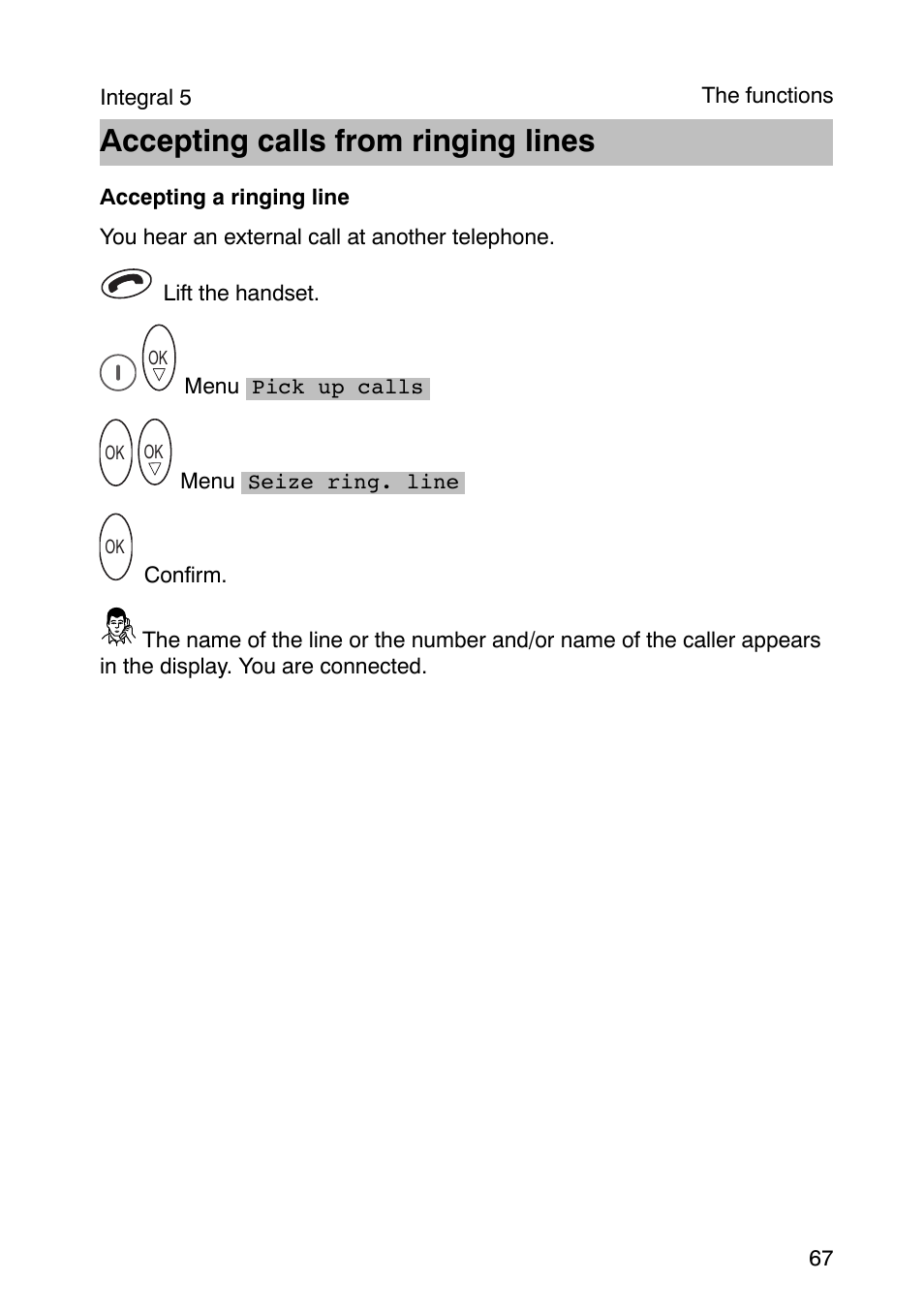 Accepting calls from ringing lines | Avaya Integral 3 / 5 FC1 User Manual | Page 67 / 120