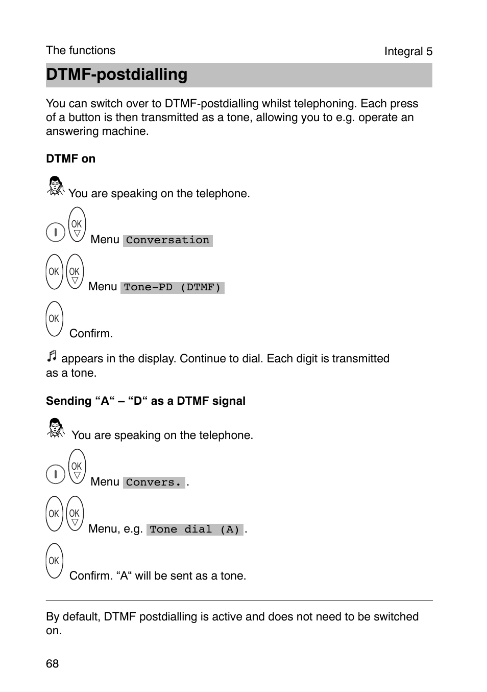 Dtmf-postdialling | Avaya Integral 3 / 5 FC1 User Manual | Page 68 / 120