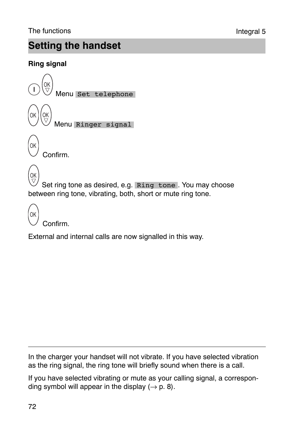 Setting the handset | Avaya Integral 3 / 5 FC1 User Manual | Page 72 / 120