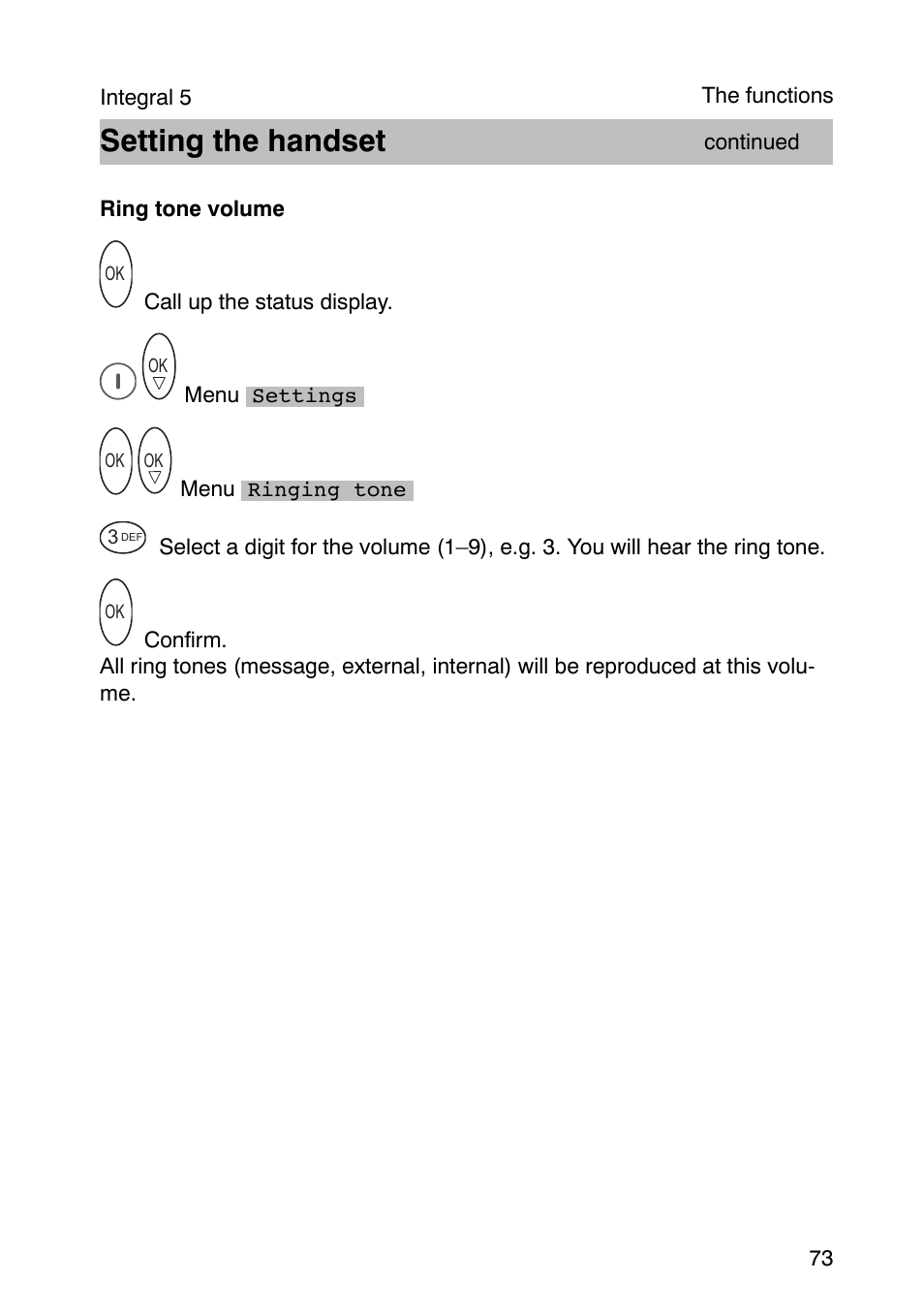 Setting the handset | Avaya Integral 3 / 5 FC1 User Manual | Page 73 / 120