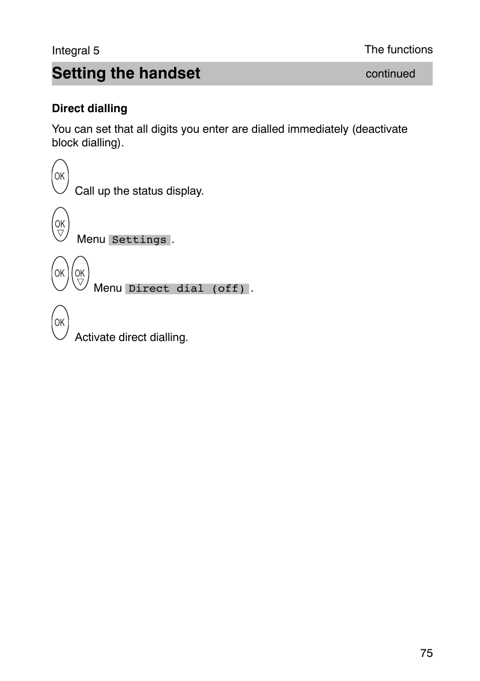 Setting the handset | Avaya Integral 3 / 5 FC1 User Manual | Page 75 / 120