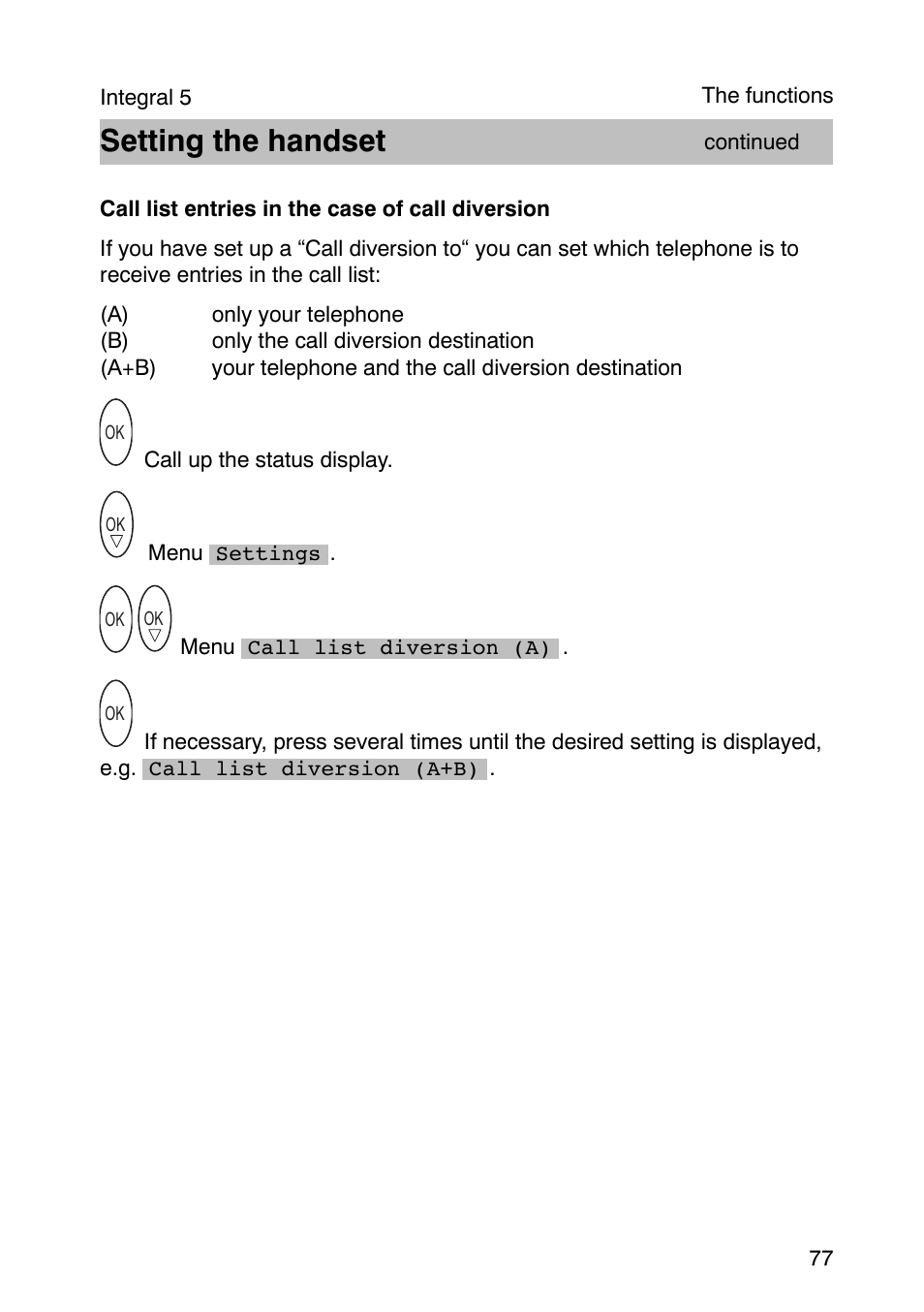 Setting the handset | Avaya Integral 3 / 5 FC1 User Manual | Page 77 / 120