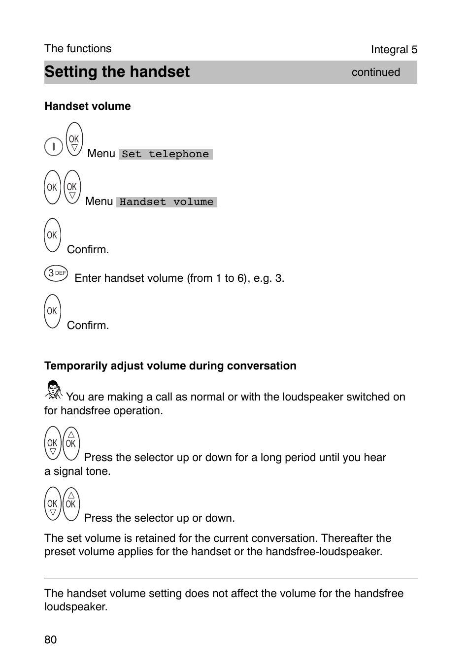 Setting the handset | Avaya Integral 3 / 5 FC1 User Manual | Page 80 / 120