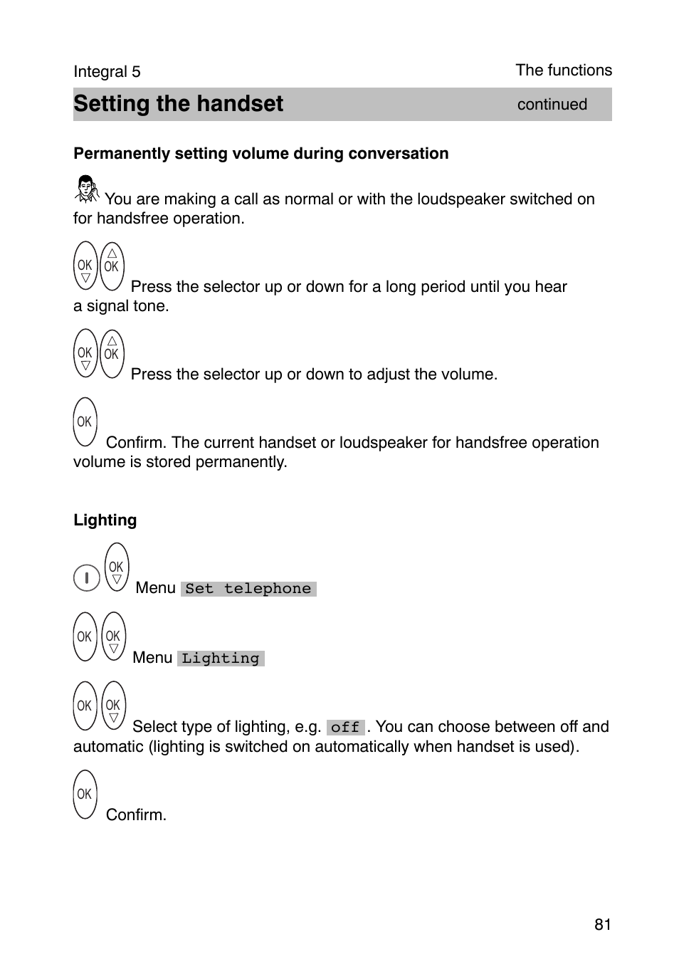 Setting the handset | Avaya Integral 3 / 5 FC1 User Manual | Page 81 / 120