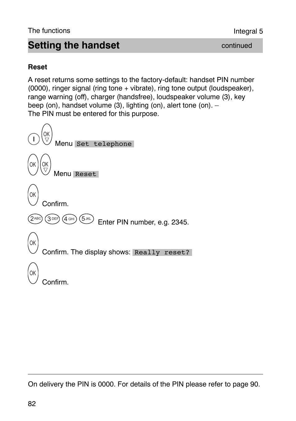 Setting the handset | Avaya Integral 3 / 5 FC1 User Manual | Page 82 / 120