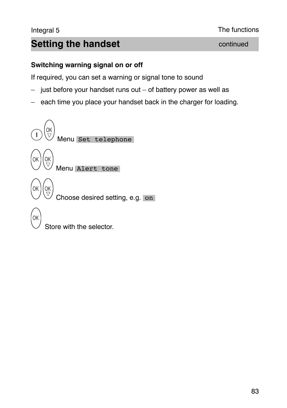 Setting the handset | Avaya Integral 3 / 5 FC1 User Manual | Page 83 / 120