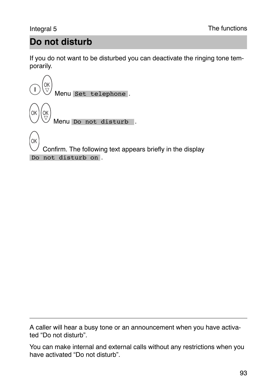 Do not disturb | Avaya Integral 3 / 5 FC1 User Manual | Page 93 / 120