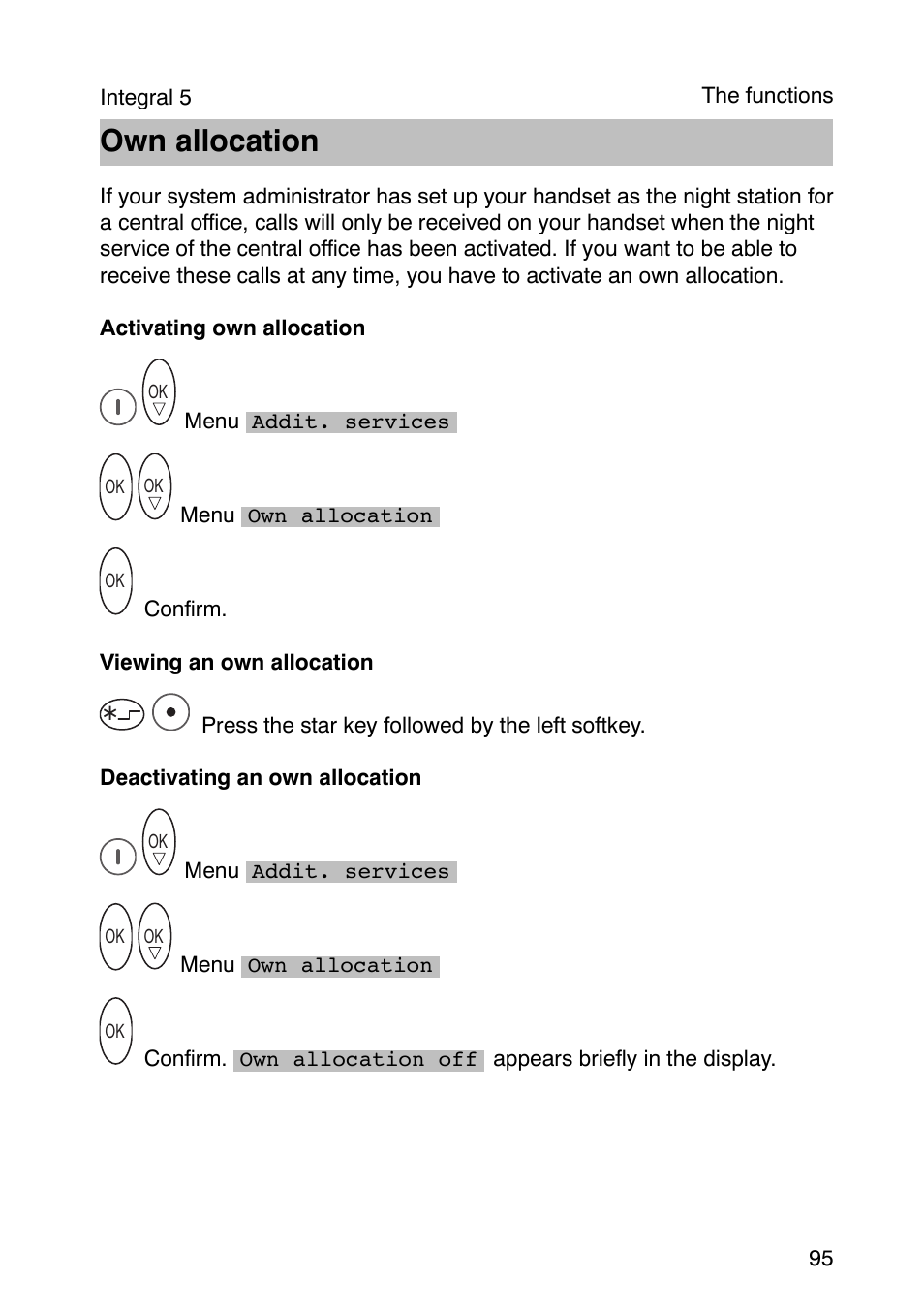 Own allocation | Avaya Integral 3 / 5 FC1 User Manual | Page 95 / 120