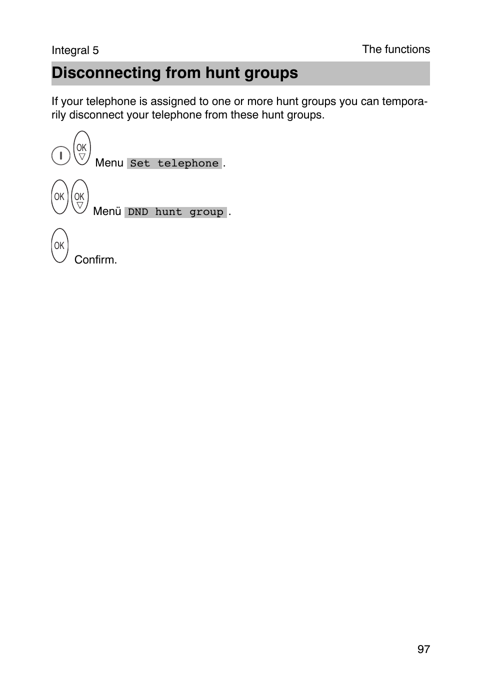 Disconnecting from hunt groups | Avaya Integral 3 / 5 FC1 User Manual | Page 97 / 120