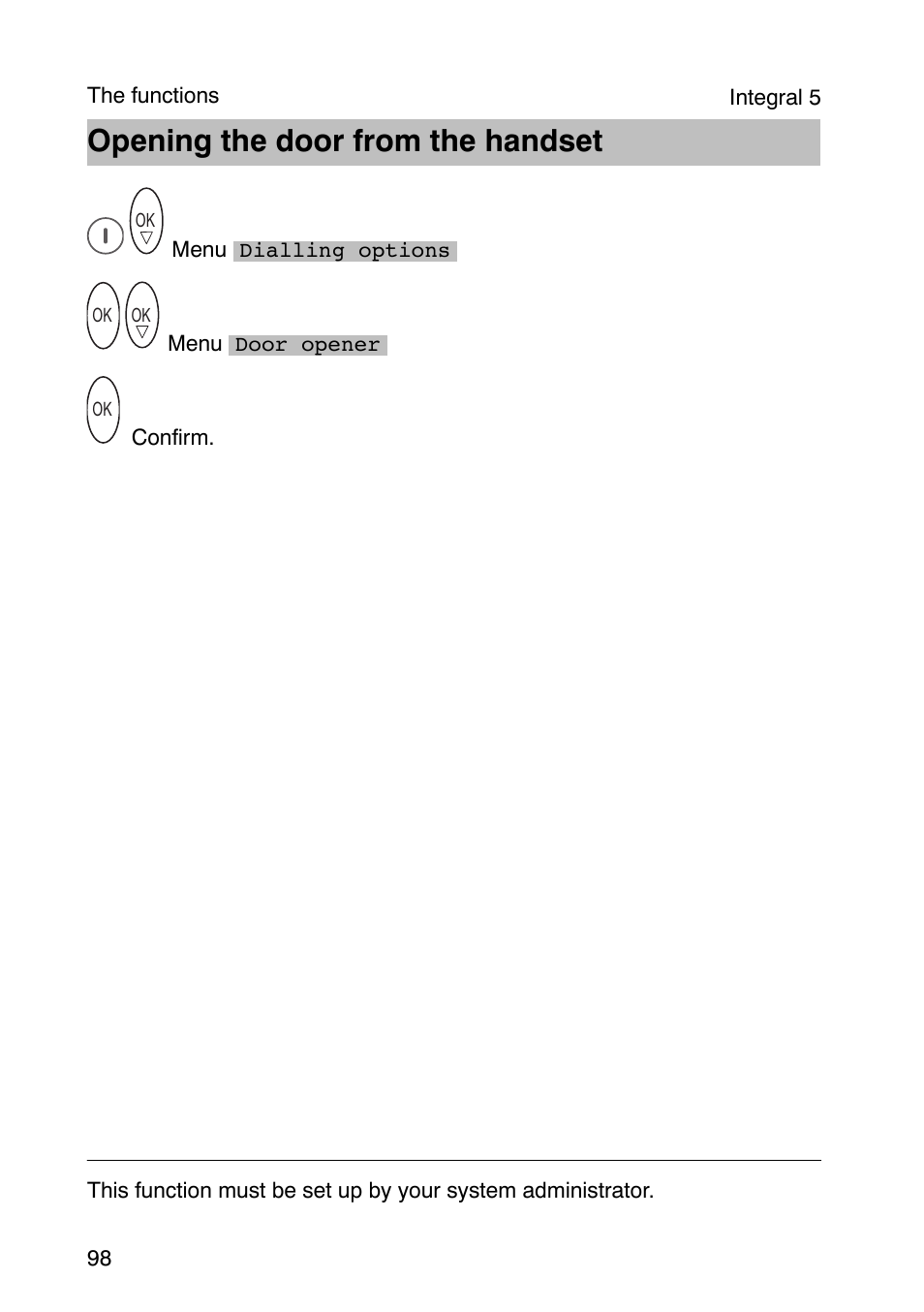Opening the door from the handset | Avaya Integral 3 / 5 FC1 User Manual | Page 98 / 120