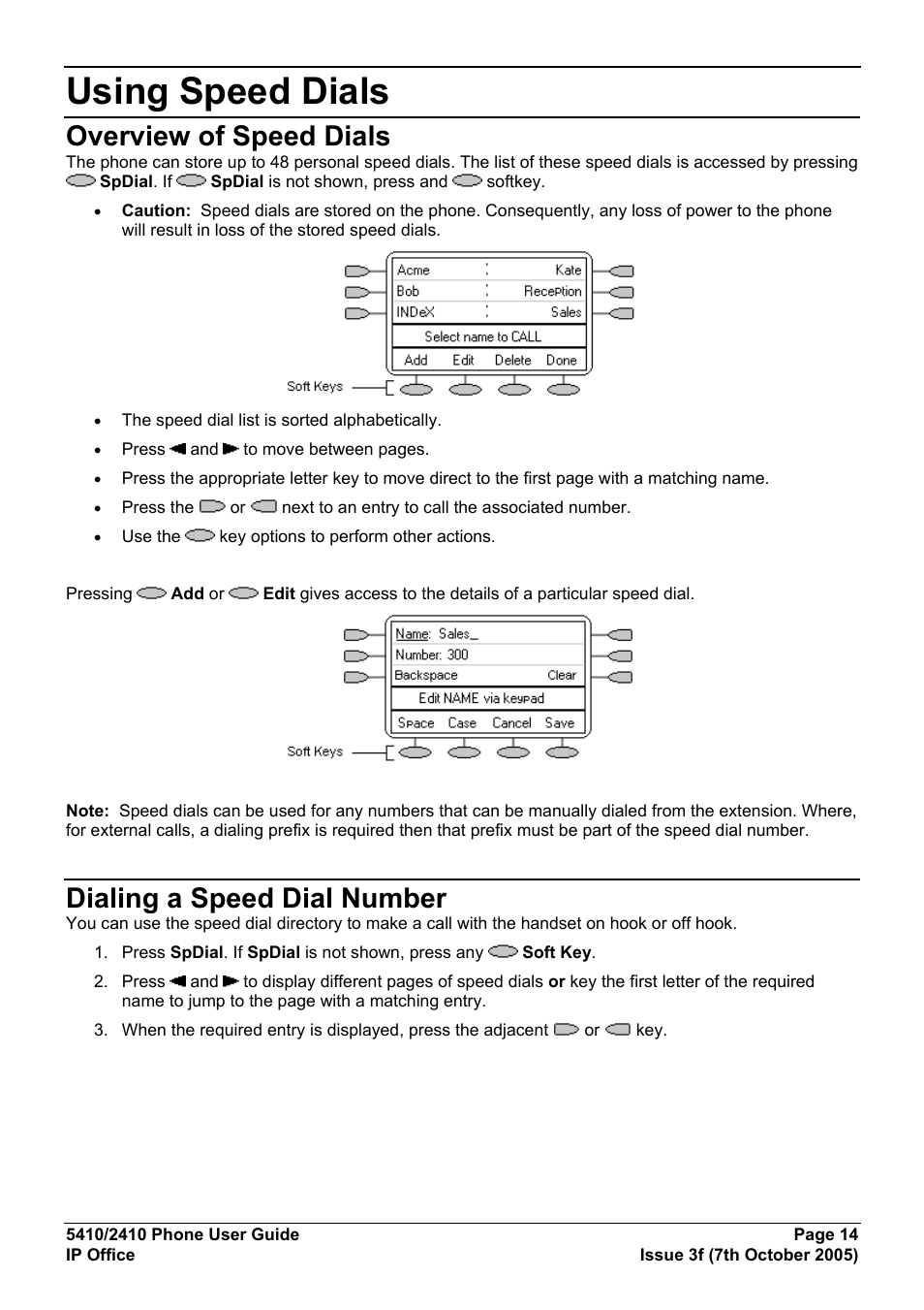 Using speed dials, Overview of speed dials, Dialing a speed dial number | Avaya 5410 User Manual | Page 14 / 38