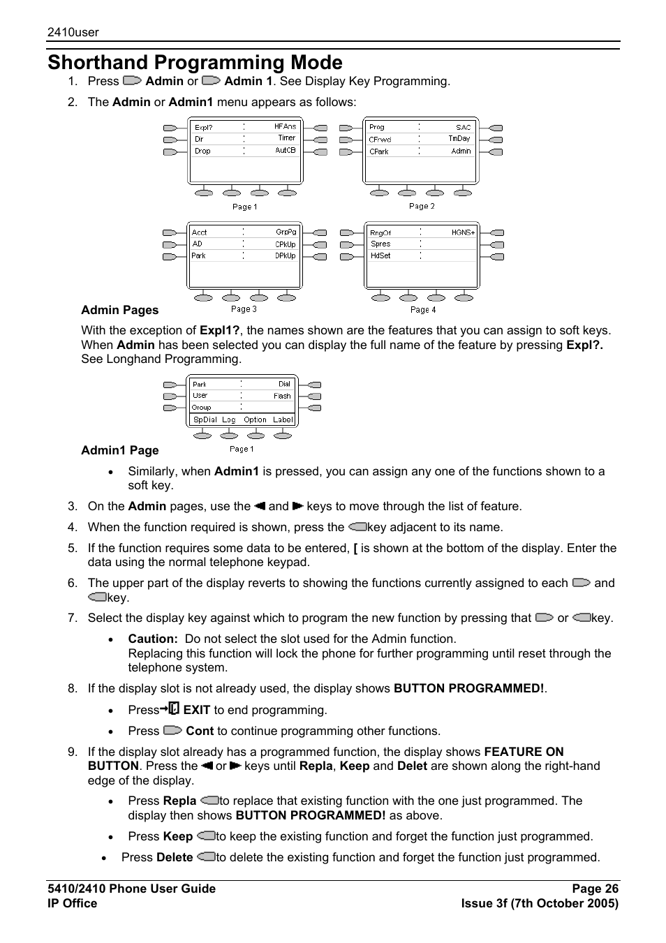 Shorthand programming mode | Avaya 5410 User Manual | Page 26 / 38