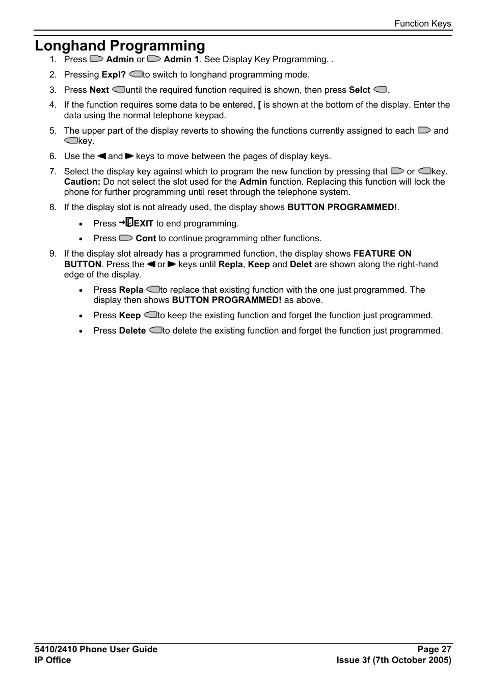 Longhand programming | Avaya 5410 User Manual | Page 27 / 38