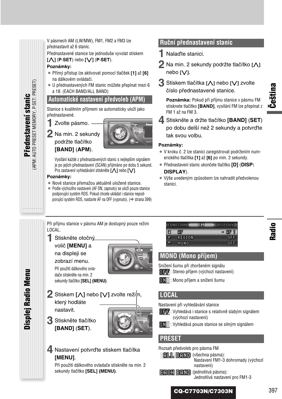 Âe‰tina, Radio, Pﬁednstavení stanic | Displej radio menu | Panasonic CQC7703N User Manual | Page 19 / 64
