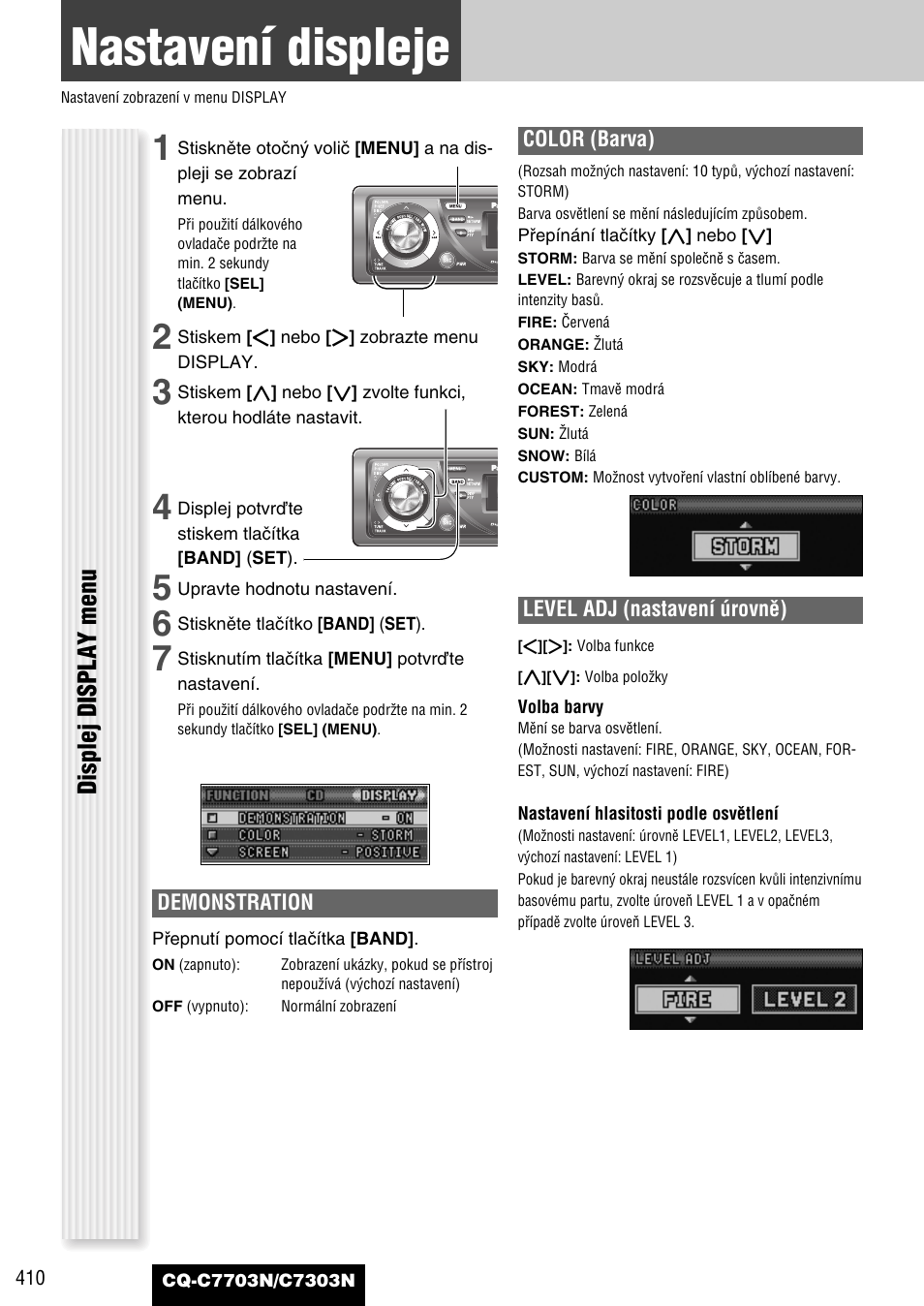 Nastavení displeje, Displej display menu | Panasonic CQC7703N User Manual | Page 32 / 64