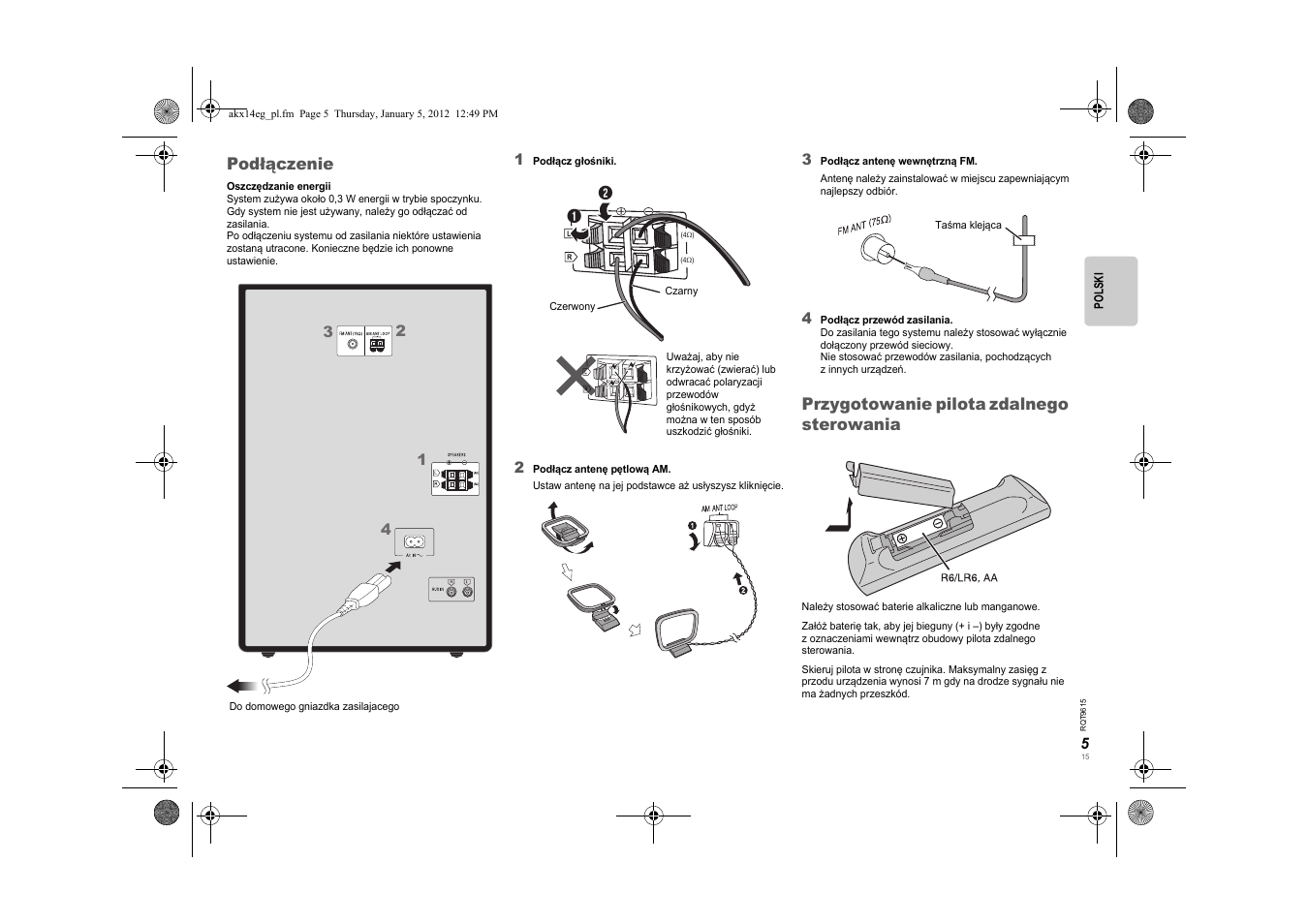 Podłączenie, Przygotowanie pilota zdalnego sterowania | Panasonic SCAKX14EG User Manual | Page 15 / 32
