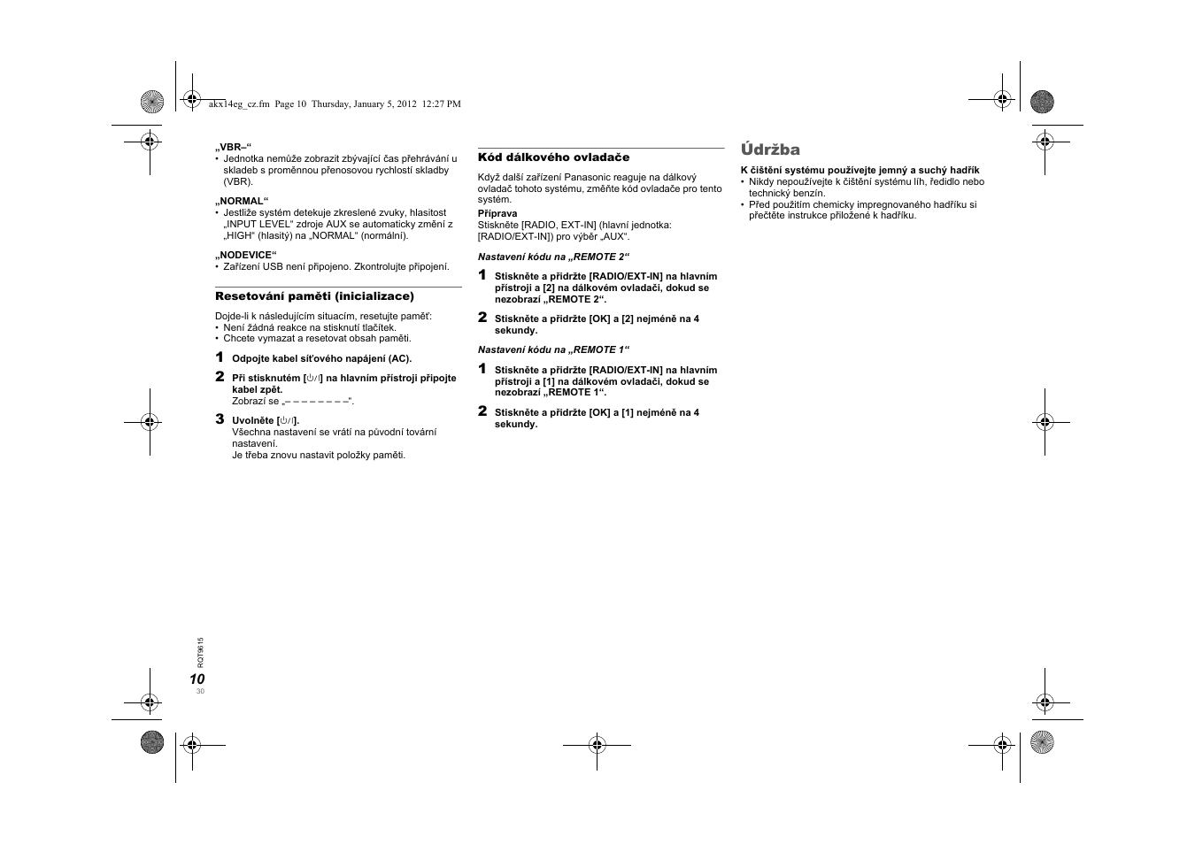 Údržba | Panasonic SCAKX14EG User Manual | Page 30 / 32