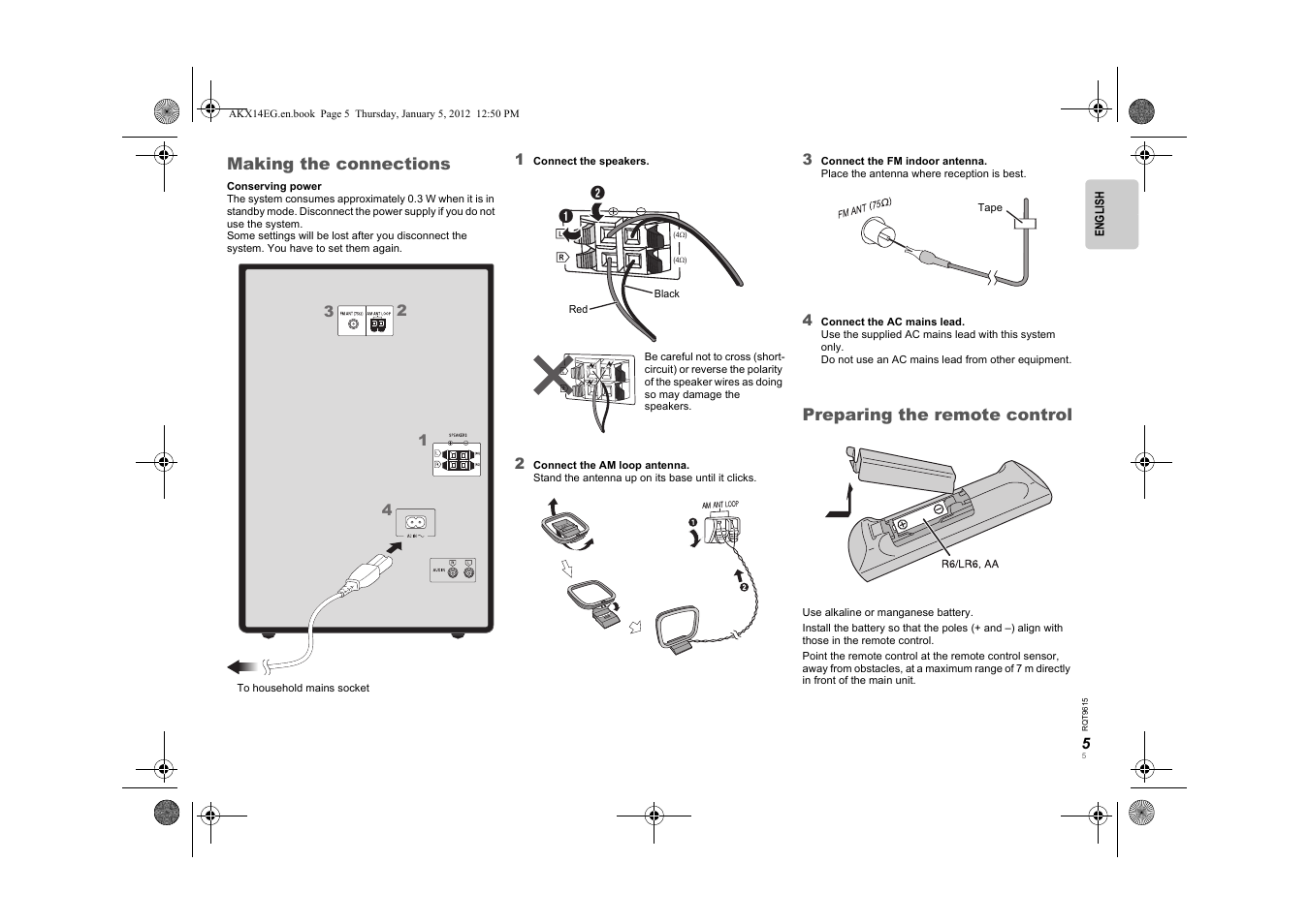 Making the connections, Preparing the remote control | Panasonic SCAKX14EG User Manual | Page 5 / 32