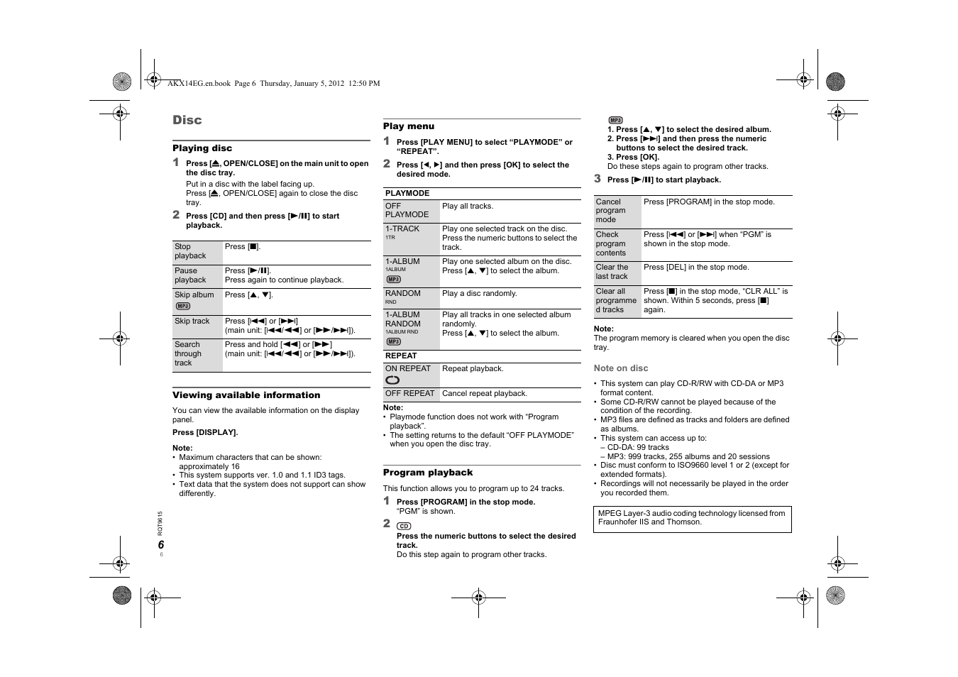 Disc | Panasonic SCAKX14EG User Manual | Page 6 / 32