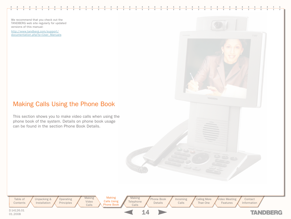 Making calls using the phone book, Making, Calls using | Phone book, Making calls, Using the phone book | Avaya Tandberg 150 MXP User Manual | Page 14 / 36