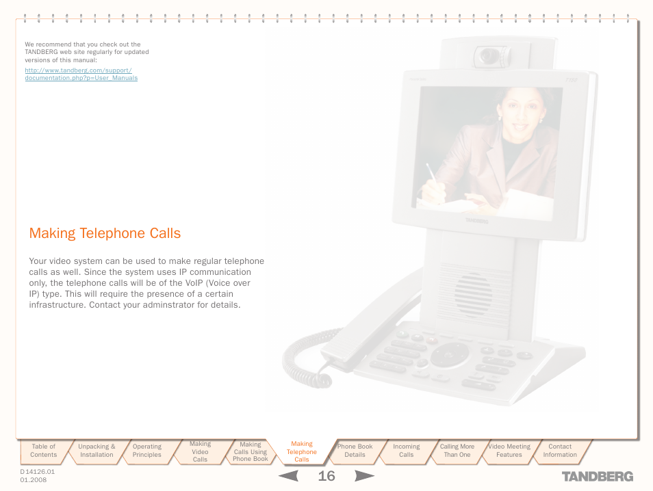 Making telephone calls, Making, Telephone | Calls | Avaya Tandberg 150 MXP User Manual | Page 16 / 36