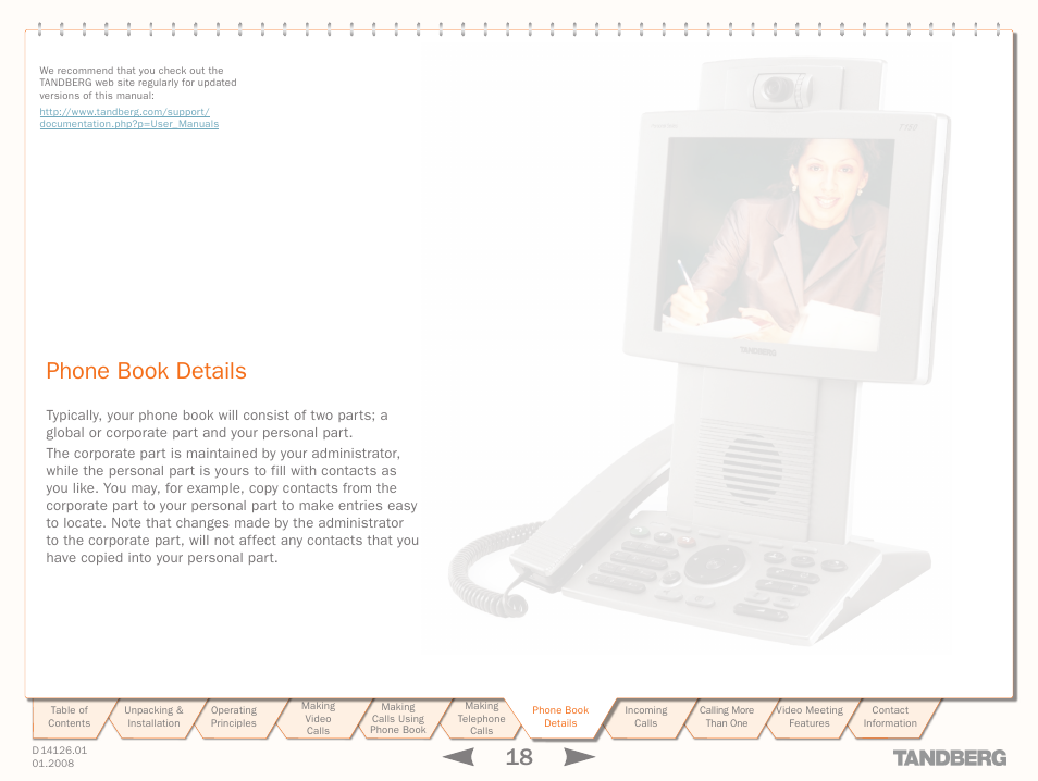 Phone book details, Phone book, Details | Phone, Book details | Avaya Tandberg 150 MXP User Manual | Page 18 / 36