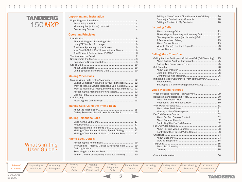 Avaya Tandberg 150 MXP User Manual | Page 2 / 36
